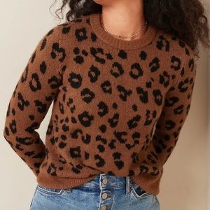 Cozy Leopard Print Crewneck Knit Sweater OLD NAVY XXL